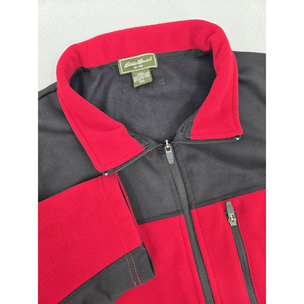 Eddie Bauer Wind Cutter Fleece Jacket Mens 2XL Full Zip Red Black Zipper Pockets